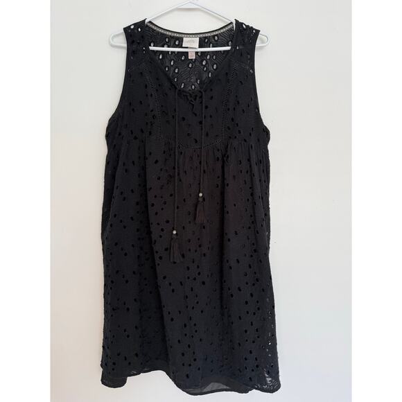 Knox Rose Eyelet Black Sun Dress Large Lined‎ Feminine Modest Flowy Resort Wear - Picture 1 of 9